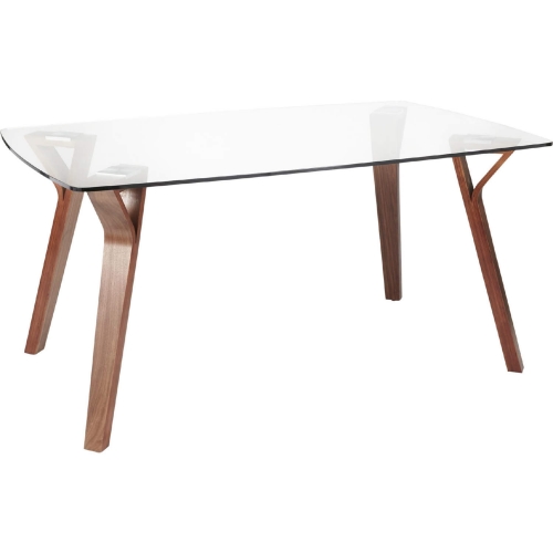 Folia 63" Dining Table in Walnut Wood & Tempered Glass